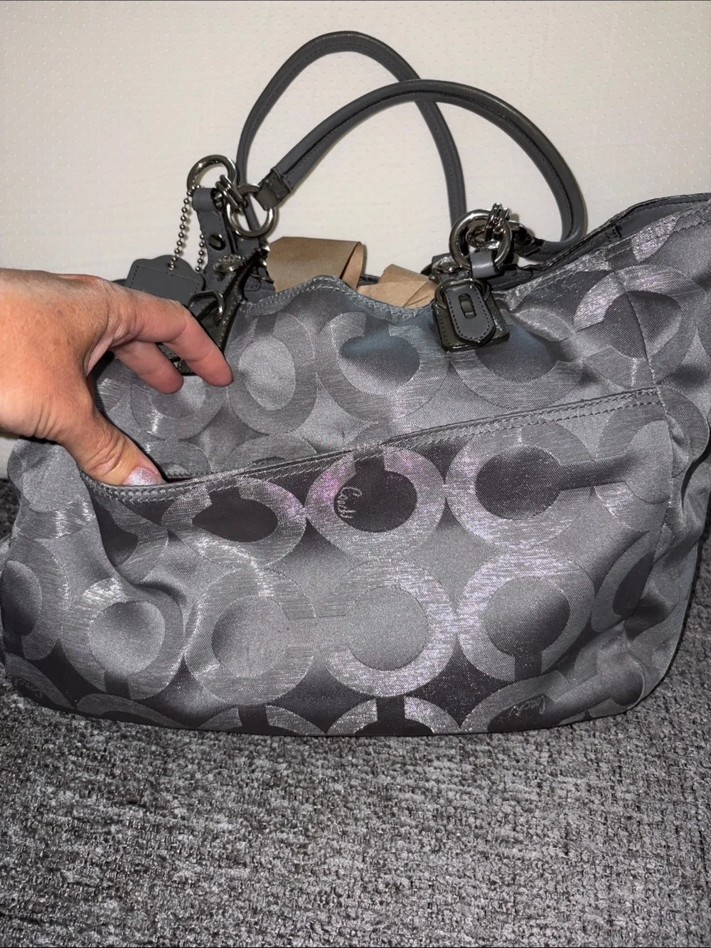 Coach Mia op art silver grey bag